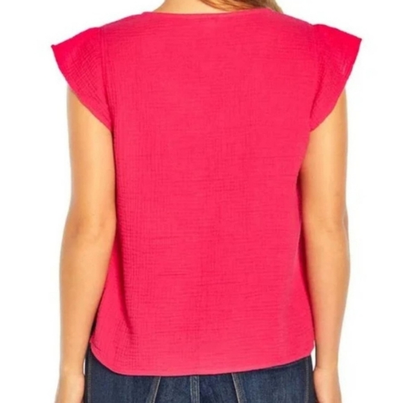 Three Dots Double Gauze Flutter Sleeve Top in Fushsia Size XL MSRP $138 W-538 - Picture 7 of 13